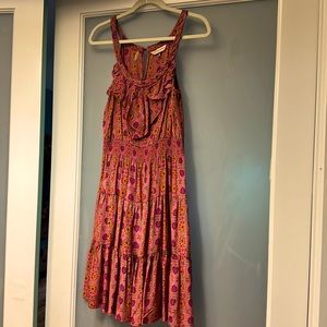 Rebecca Taylor 100% Silk Dress sz 8 Sleeveless pink Floral tiered short dress